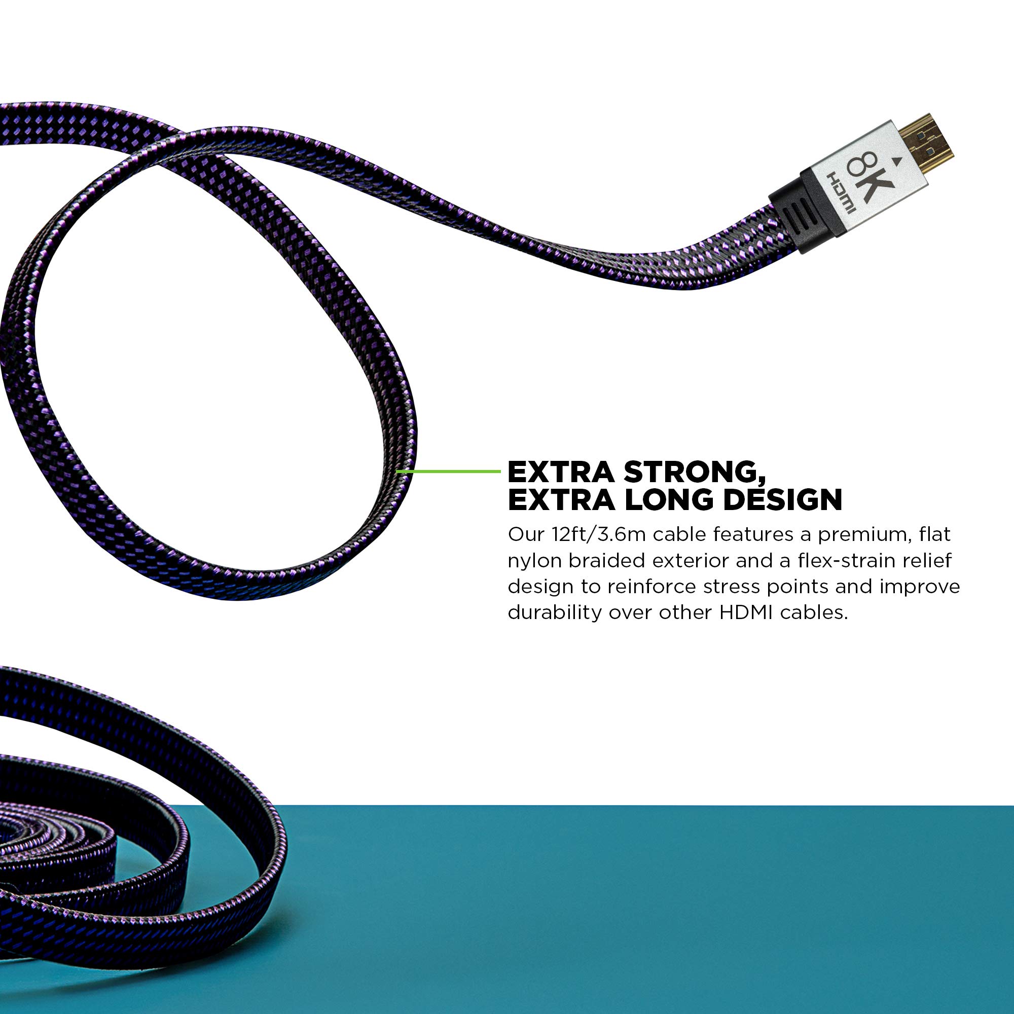 KontrolFreek 12FT (3.6m) HDMI 8K Ultra Gaming Cable Supports Ethernet, 3D, Audio Return Channel (ARC), High Dynamic Range Video and 8K Ultra HD @ 60 FPS- Black and Purple - Image 3